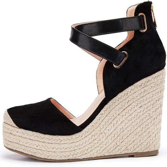 Women's Wedge Espadrille Sandals Suede Platform Ankle Strap 6.5 - Picture 2 of 5